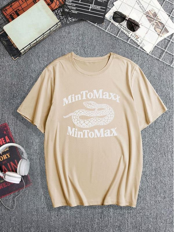 Men's Snake Skin Print Letter Print Tee, Regular Fit Casual Short Sleeve Round Neck T-shirt for Summer, Men's Top for...