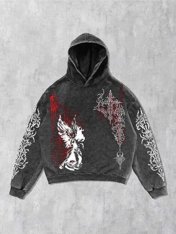 Men's Snowflake Print Hoodie, Cool Fashion Streetwear, Trendy Hip Hop Style, Casual Fitted Sweatshirt for Spring & Fall...