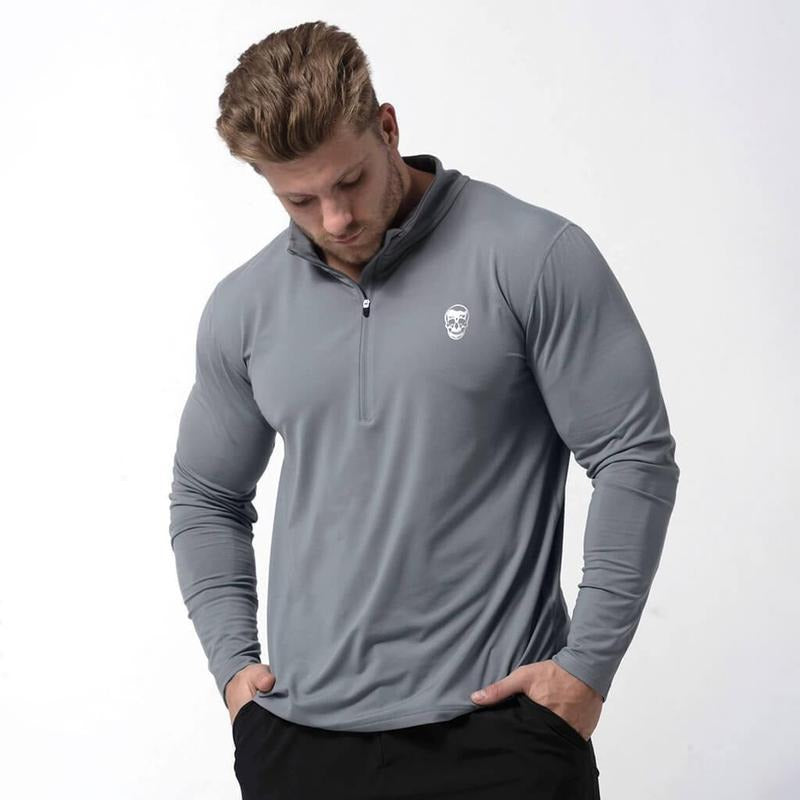 Men's Soft and Breathable Steel Performance Quarter Zip Shirt with Reflective Details for Morning or Evening Workout...