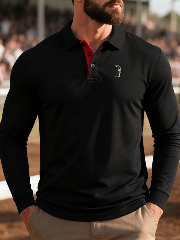 Men's Solid Color Long Sleeve Polo Shirt, High Fashion Comfortable Fabric, Casual Sporty Style, All Seasons Wear, Golf...