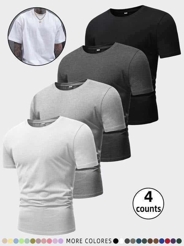 Men's Solid Color Tee, Regular Fit Casual Comfy Breathable Short Sleeve T-shirt for Summer, Men's Top for Daily Wear...