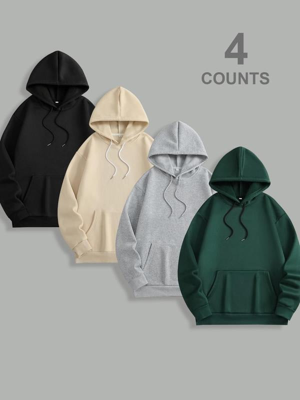Men's Solid Color Thermal Lined Hoodie, Casual Regular Fit Long Sleeve Hooded Sweatshirt for Fall & Winter, Men's Clothes...