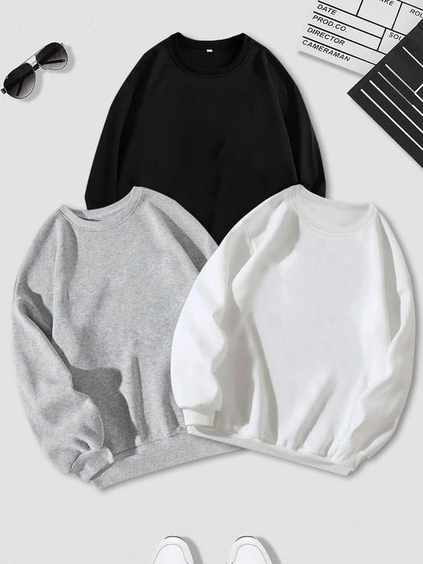 Men's Solid Crew Neck Sweatshirt, Casual Loose Long Sleeve Pullover for Fall and Winter, Men's Clothes for Daily Wear...