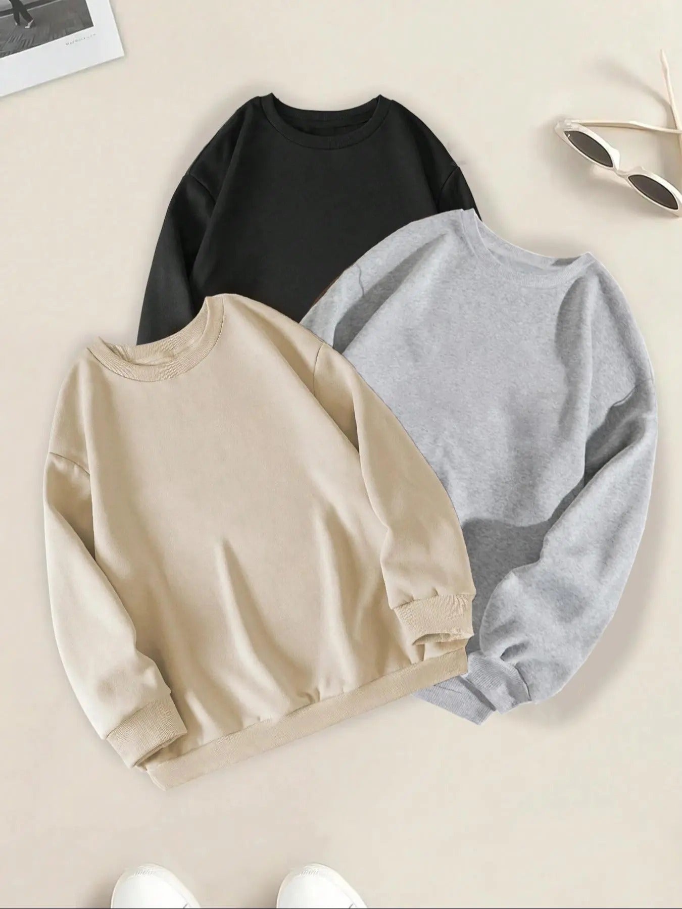 Men's Solid Drop Shoulder Sweatshirt, Casual Regular Fit Long Sleeve Round Neck Pullover for Fall & Winter, Men's Clothes...