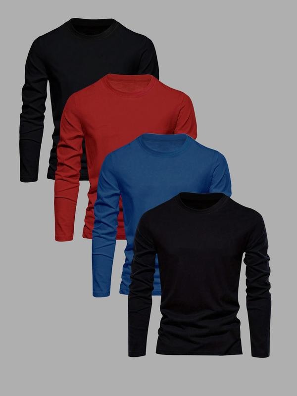 Men's Solid Long Sleeve Tee, Casual Basic Crew Neck T-shirt for Spring & Fall, Men's Top for Daily Wear style 02 Hoodie,...
