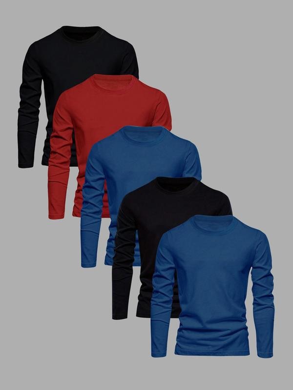 Men's Solid Long Sleeve Tee, Casual Basic Crew Neck T-shirt for Spring & Fall, Men's Top for Daily Wear Hoodie, Sweatshirt