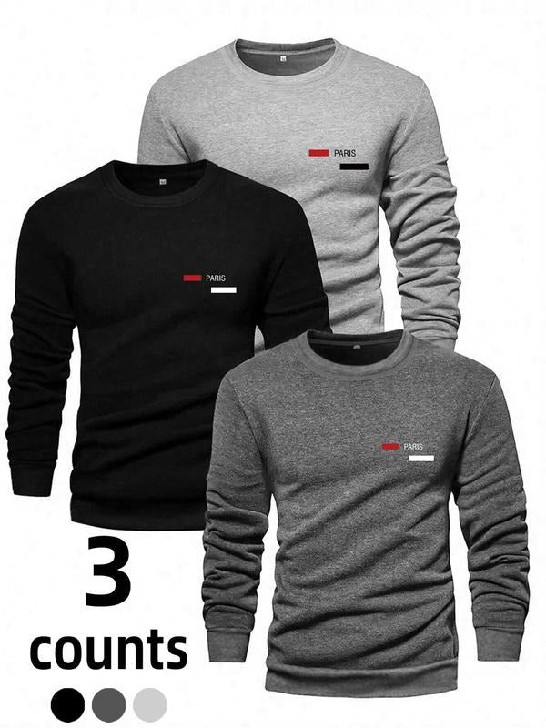 Men's Solid Long Sleeve Tee, Casual Comfy Round Neck T-shirt for Fall & Winter, Men's Top for Daily Wear Hoodie, Sweatshirt