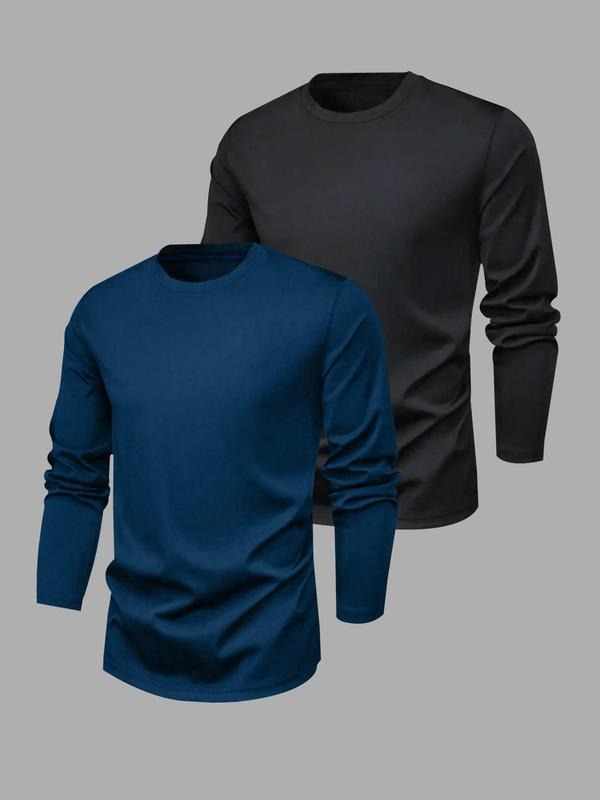 Men's Solid Long Sleeve Tee, Casual Comfy T-shirt for Spring & Fall, Men's Top for Daily Wear Hoodie, Sweatshirt