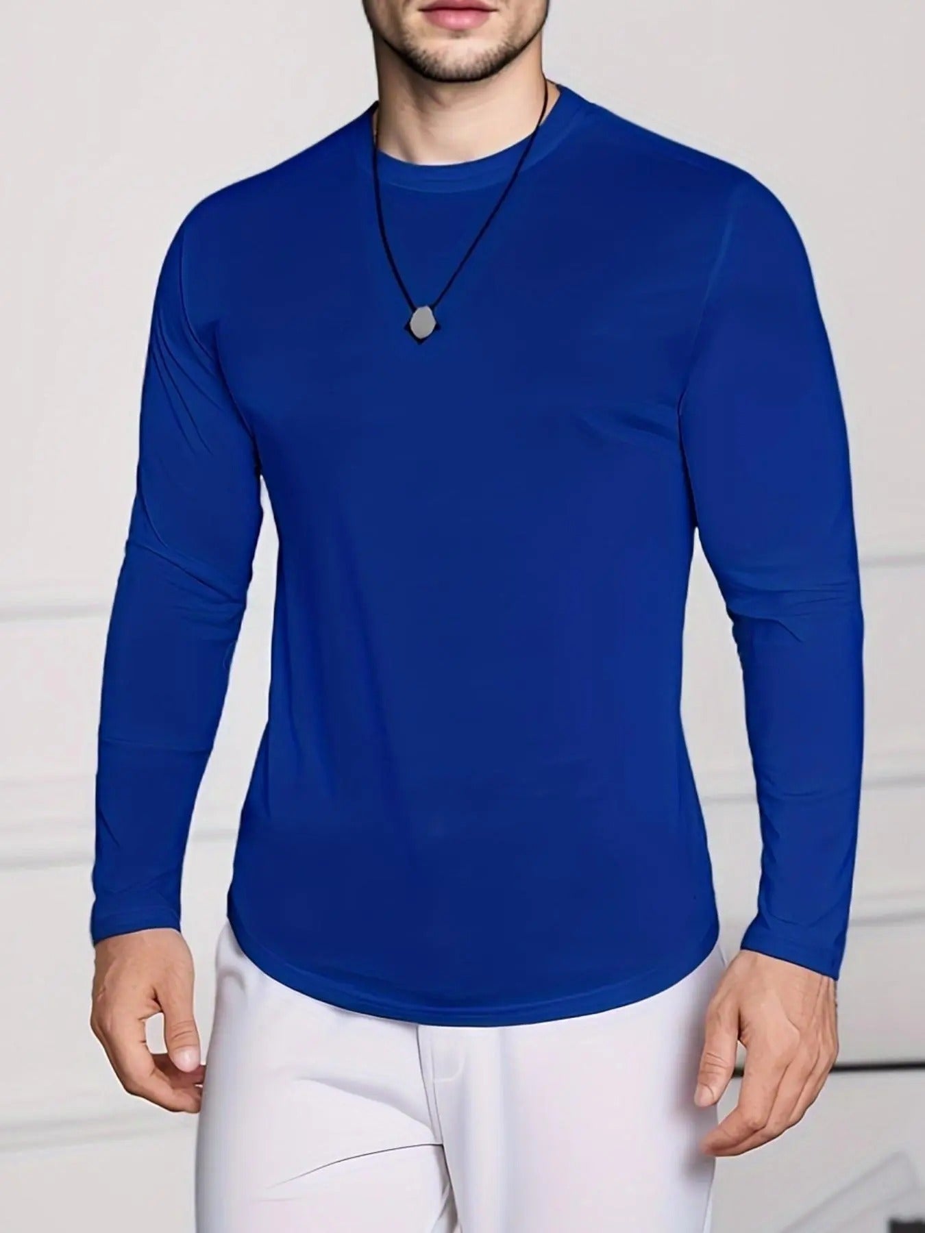 Men's Solid Round Neck Long Sleeve Tee, Regular Fit Casual Basic Crew Neck T-shirt for Daily Outdoor Wear, Fashion Men's...