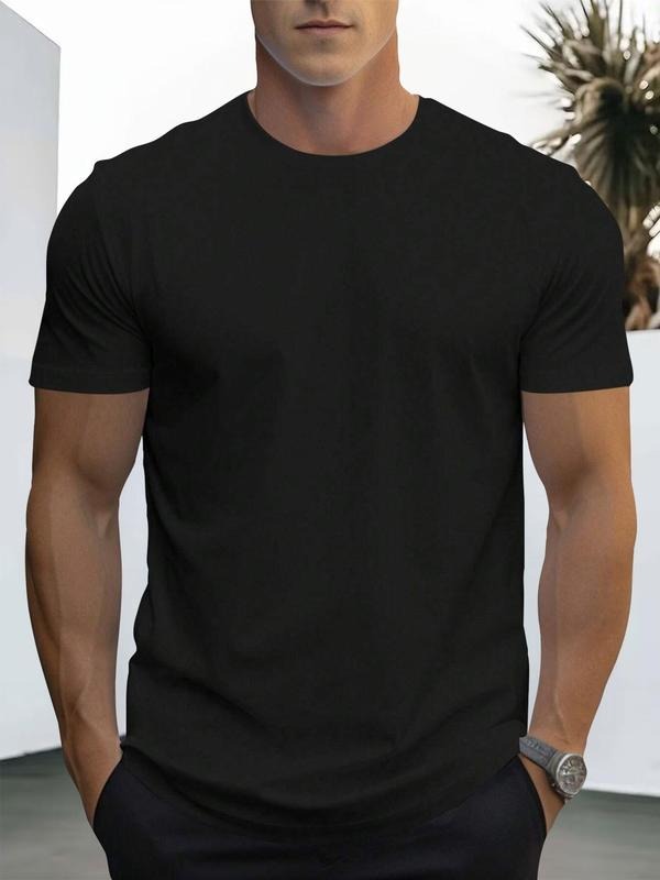 Men's Solid Round Neck Tee, Regular Fit Casual Short Sleeve Crew Neck T-Shirt for Daily Wear, Men's Top for All Seasons...