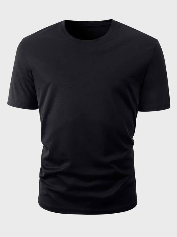 Men's Solid Round Neck Tee, Regular Fit Casual Short Sleeve Crew Neck T-Shirt for Summer, Men's Top for Daily Wear...