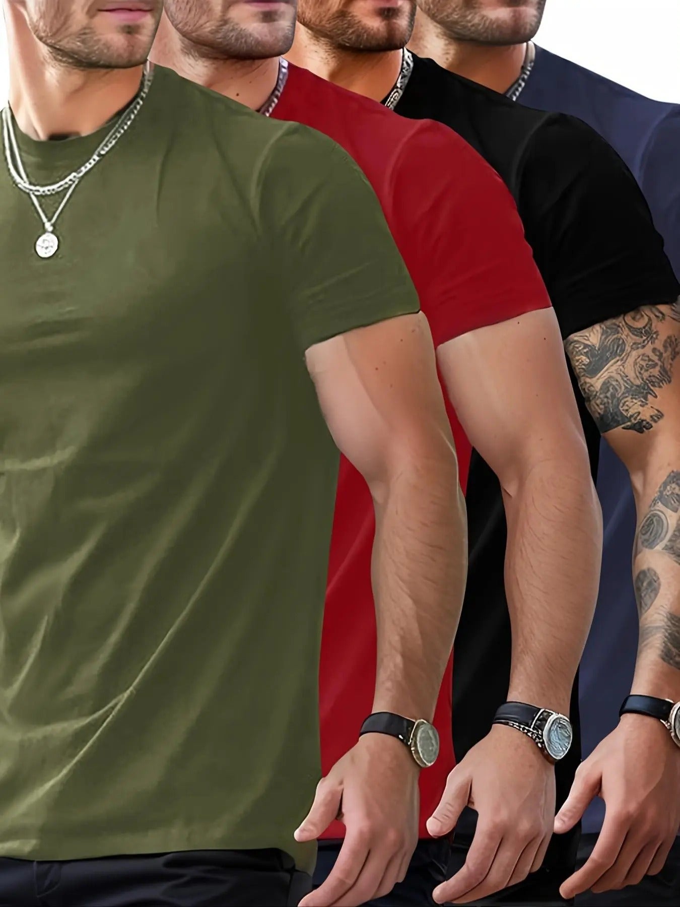 Men's Solid Round Neck Tee, T Shirts for Men, Regular Fit Casual Comfort Short Sleeve T-shirt for Summer, Men's...