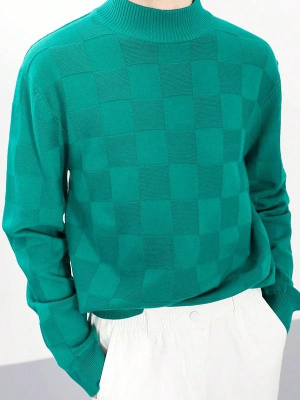 Men's Solid Textured Mock Neck Sweater, Slim Long Sleeve Pullover Jumper for Fall & Winter, Fashion Men's Knit Clothing...