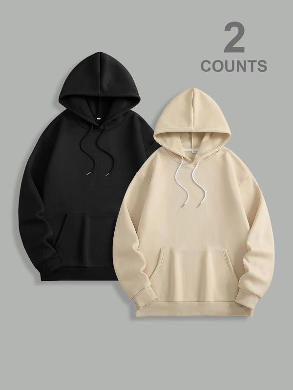 Men's Solid Thermal Lined Hoodie, Casual Regular Fit Long Sleeve Hooded Sweatshirt for Fall & Winter, Men's Clothes for...