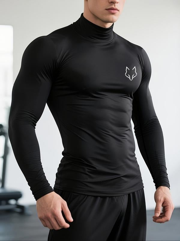 Men's Solid Turtle Neck Long Sleeve Tee, Casual Comfy Warm Tight Sleeve T-shirt for Spring, Men's Top for Daily Wear...