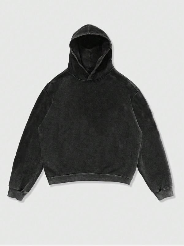 Men's Solid Velvet Hoodie, Casual Loose Long Sleeve Hooded Sweatshirt for Fall & Winter, Men's Clothes for Daily Wear,...