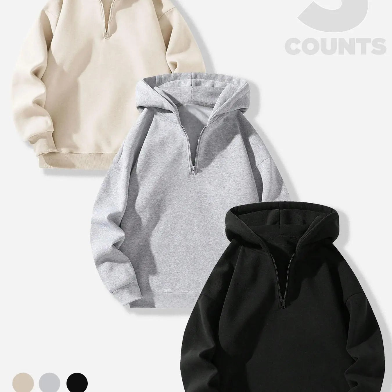 Men's Solid Zip Up Drop Shoulder Hoodie, Casual Regular Fit Long Sleeve Hooded Sweatshirt for Fall & Winter, Men's...