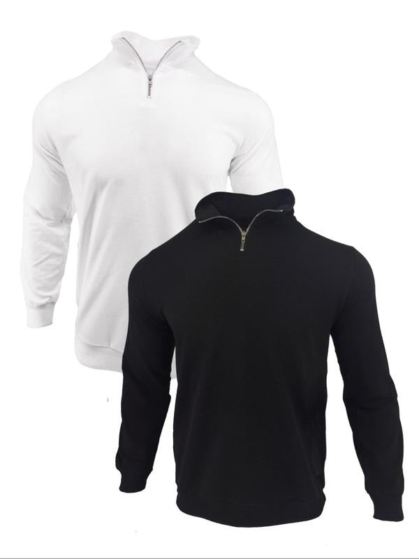 Men's Solid Zipper Sweatshirt, Casual Regular Fit Long Sleeve Stand Collar Pullover for Fall & Winter, Men's Clothes for...