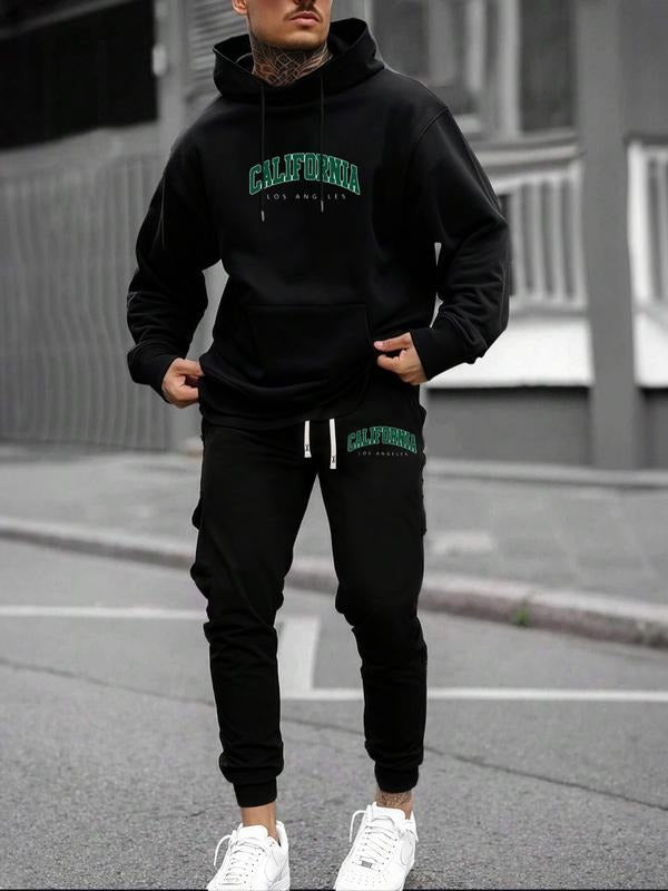 Men's Spring & Fall Thin Letter Print Hoodie Sweatshirt Set, Casual Long Sleeve Fitted Design, Perfect Gift for Boyfriend...