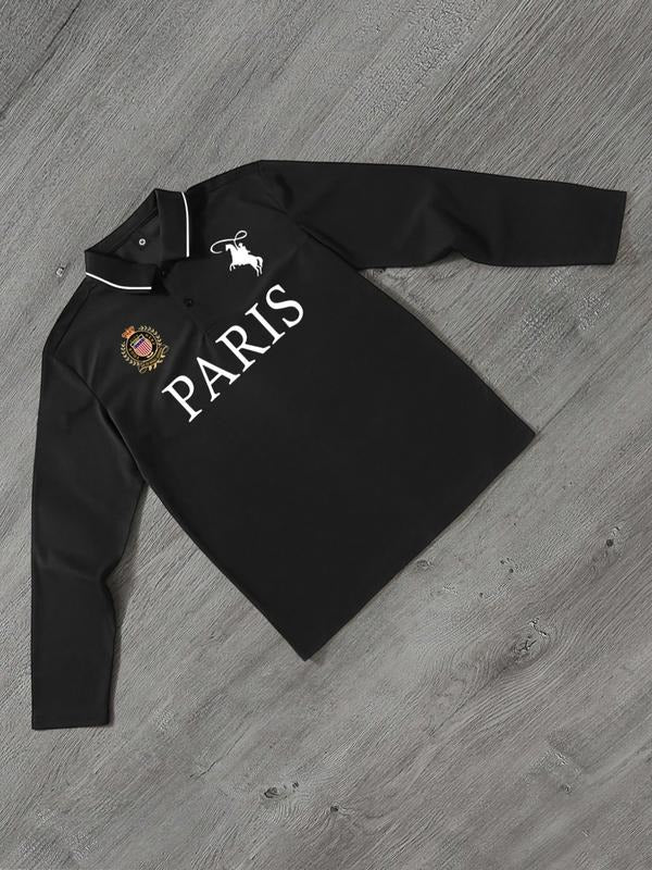 Men's Spring Autumn Thin Letter Print Long Sleeve Polo Shirt, Casual Fashion Collar Top for Golf Fishing Camping Gift...