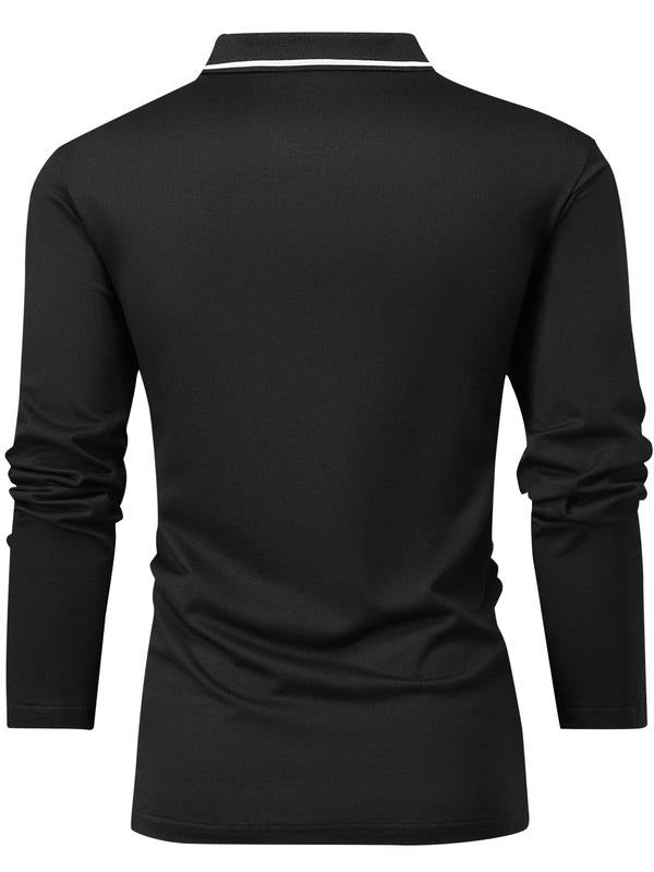 Men's Spring Autumn Thin Letter Print Long Sleeve Polo Shirt, Casual Fitted Collar Top for Golf Fishing Camping Gift...