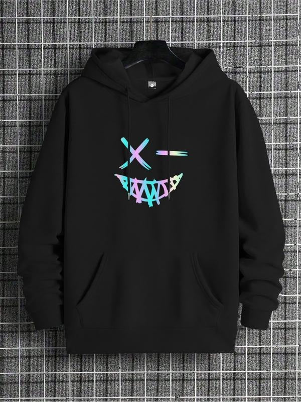Men's Spring Autumn Thin Loose Fit Sweatshirt, Cartoon Smile Print, Casual Comfortable Fashion, Daily Wear & Outdoor...