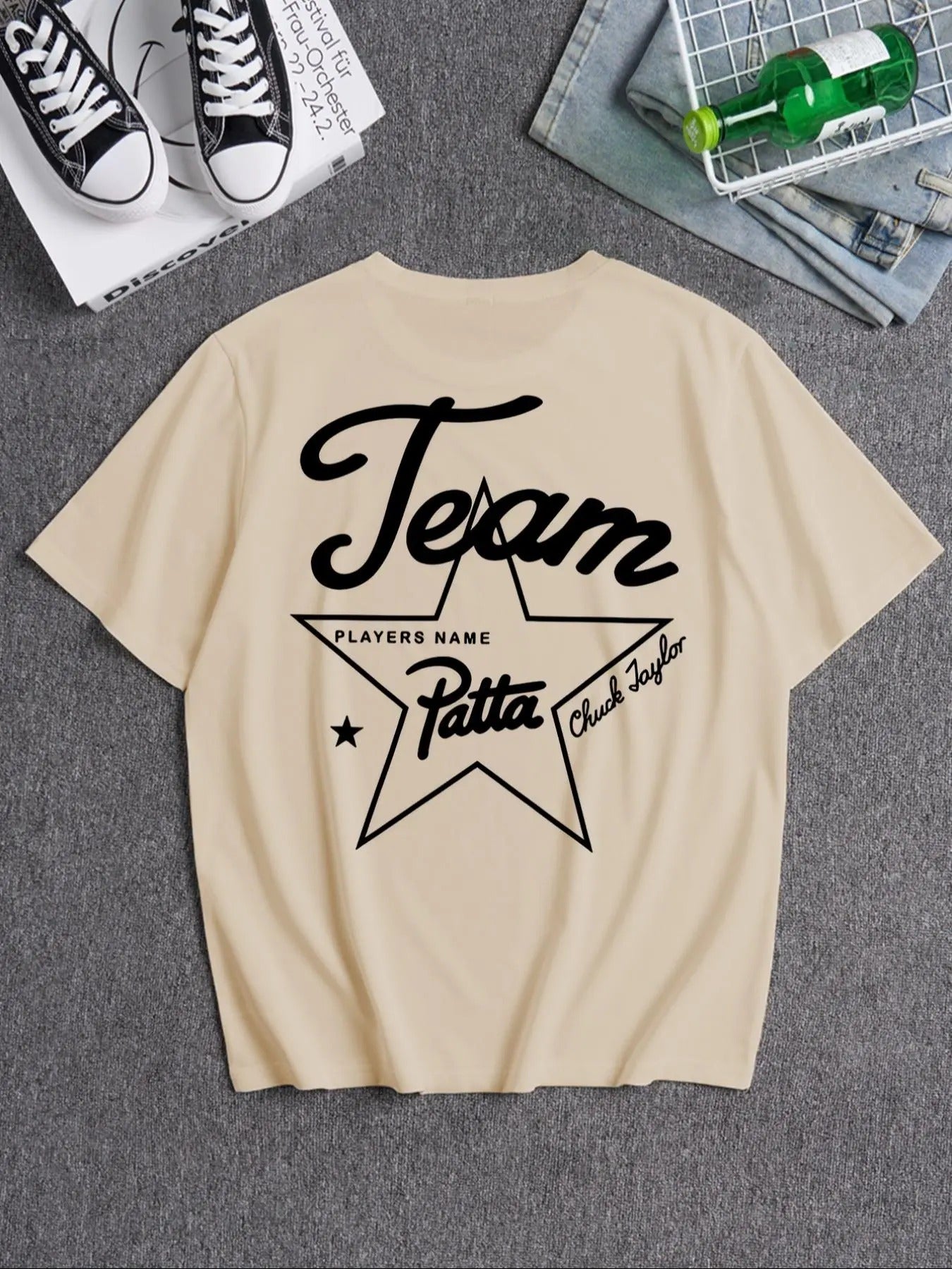 Men's Star & Letter Print Round Neck Tee, Loose Casual Fashion Short Sleeve T-shirt for Summer, Men's Top for Daily Wear...