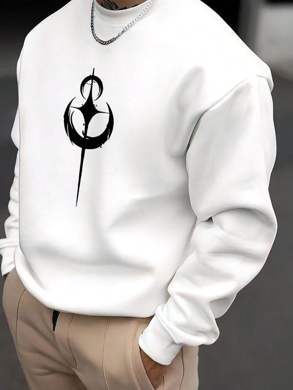 Men's Star & Moon Print Drop Shoulder Sweatshirt, Regular Fit Street Fashion Soft Comfy Long Sleeve Round Neck Pullover...