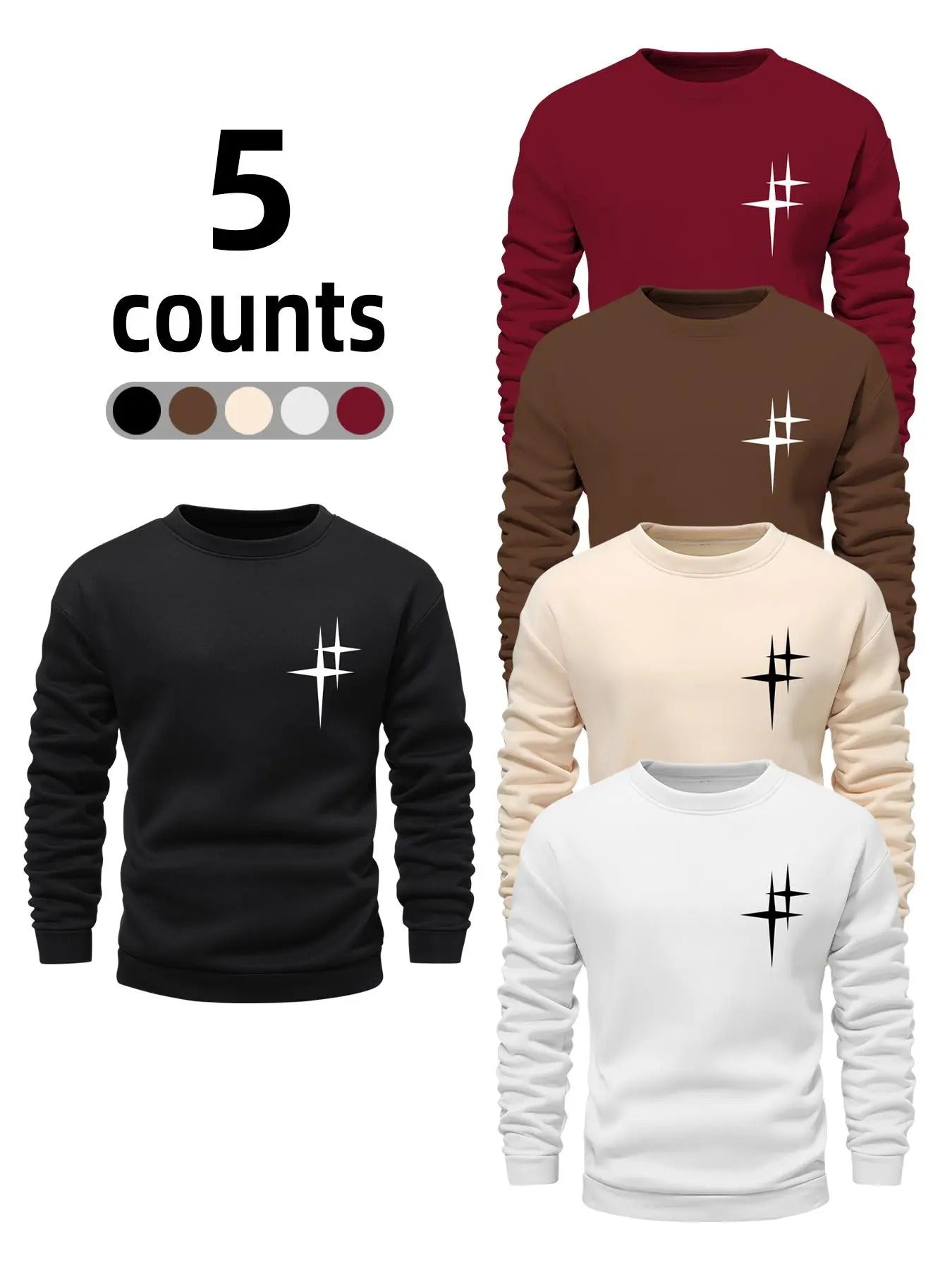 Men's Star Print Round Neck Sweatshirt, Loose Casual Fashion Long Sleeve Pullover for Fall & Winter, Men's Clothes for...