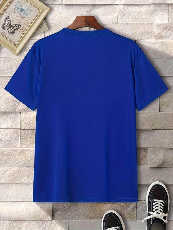 Men's Star Print Round Neck Tee, Regular Fit Casual Short Sleeve Crew Neck T-shirt for Daily Wear, Fashion Men's Top for...