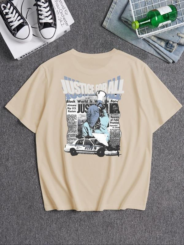 Men's Street Style Graphic Print Round Neck Tee, Loose Casual Comfy Short Sleeve Crew Neck T-shirt for Summer, Men's Top...