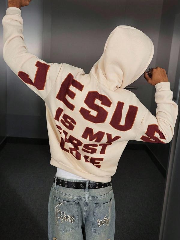 Men's Street Style Hoodie with Jesus Graphic Print, Casual Fitted Design for Outdoor Music Festivals & Nightclubs,...