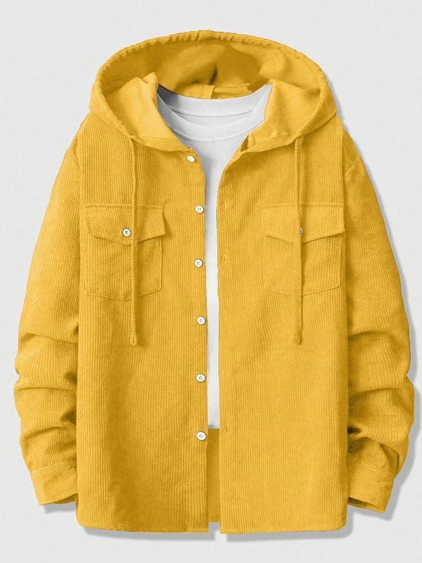 Men's Streetwear Casual Hooded Long Sleeve Shirt, Simple Graphic Design, Comfortable Fitted Style, Fall & Winter Fashion...