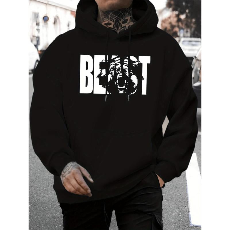 Men's Stylish Alphabet Print Hoodie With Stretch For Fall And Winter Comfort T-Shirts, Sweatshirt | PodTeesHub.com