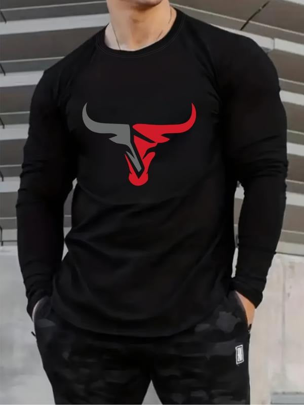 Men's Stylish Bull Graphic Long Sleeve T-Shirt