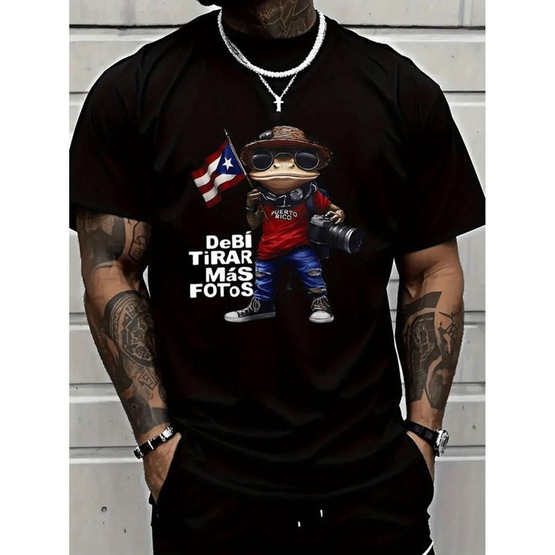 Men's Stylish Puerto Rico Flag Tree Frog Print Cotton T-Shirt For Summer Casual Wear And Unique Holiday Gifting Hoodie,...
