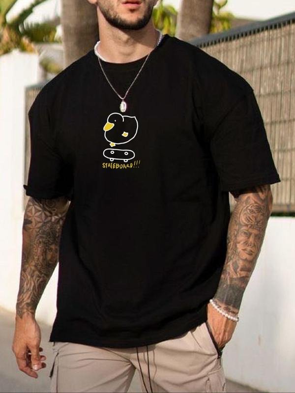 Men's Summer 2024 Cartoon Duck Print Round Neck Tee, Casual Regular Fit Short Sleeve Crew Neck T-Shirt for Summer, Men's...