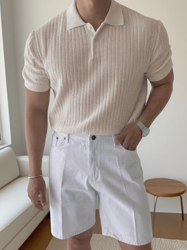 Men's Summer Casual Fashion Slim-Fit Knitted Top, Classic Old Money Style Comfortable Daily Streetwear, Elastic Stretchy...
