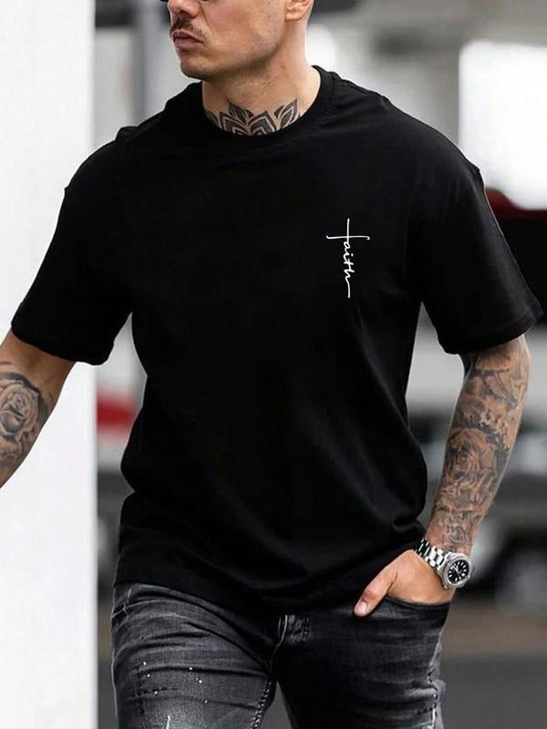 Men's Summer Casual Letter Print Short Sleeve T-Shirt, Athletic T Shirt, Fashionable Beach Vacation Sports Fishing...