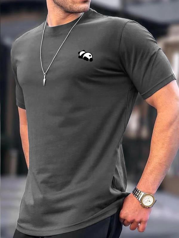 Men's Summer Clothes Cartoon Panda Print Short Sleeve Tee, Casual Round Neck T-Shirt for Summer, Men's Top for Daily Wear...