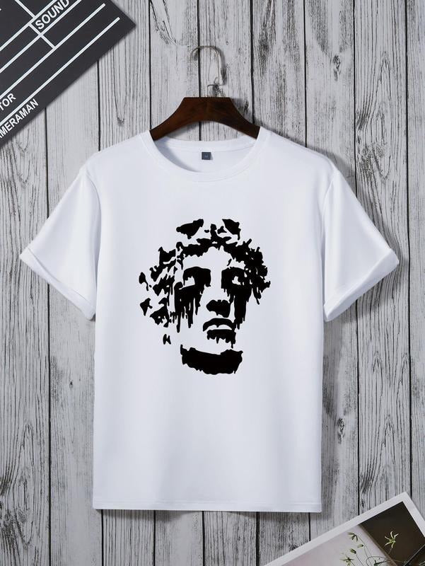 Men's Summer Clothes Figure Sculpture Print Short Sleeve Tee, Regular Fit Crew Neck Graphic T-shirts, White T Shirts Tops...