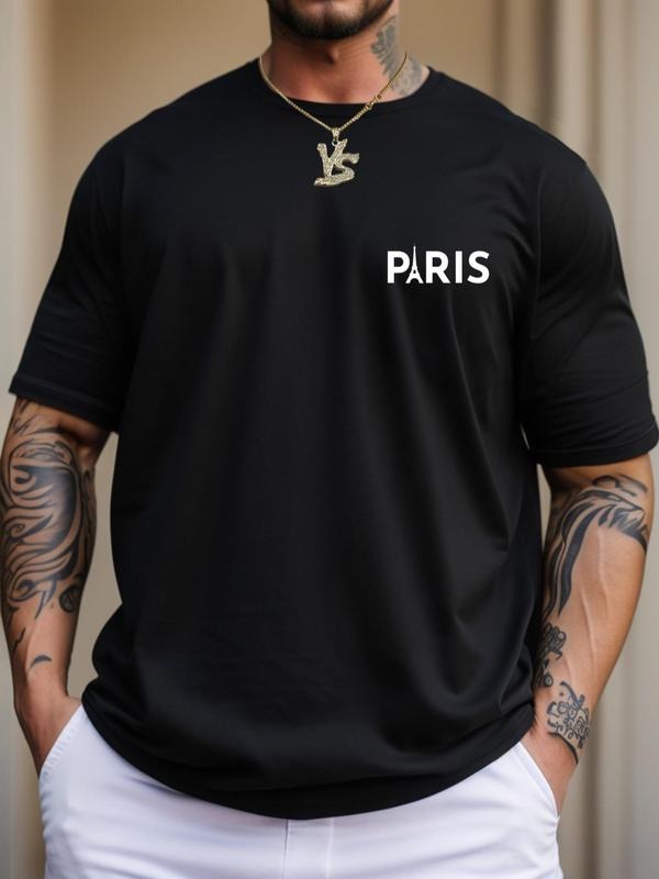 Men's Summer Clothes Letter Print Round Neck Tee, Regular Fit Casual Short Sleeve Crew Neck T-shirt for Summer, Men's Top...
