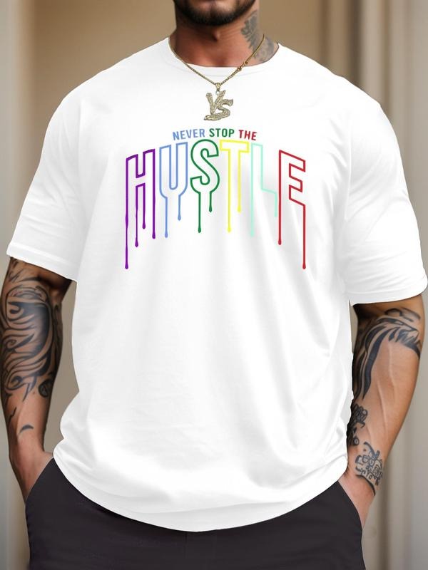 Men's Summer Clothes Letter Print Round Neck Tee, Regular Fit Short Sleeve Crew Neck T-Shirt for Summer, Men's Top for...