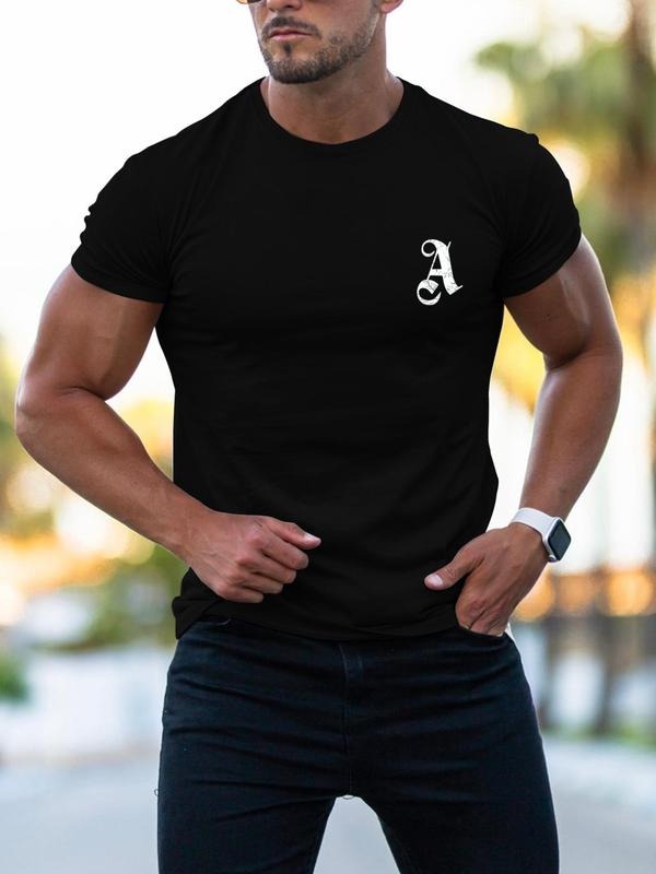 Men's Summer Clothes Letter Print Round Neck Tee, Regular Fit Short Sleeve Crew Neck T-Shirt, Casual Summer Top for Men...