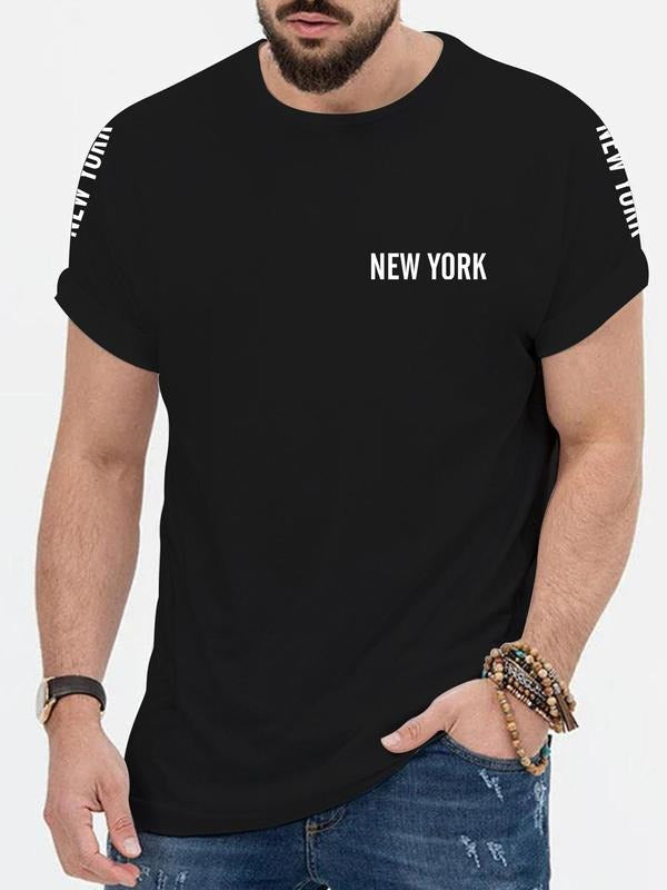 Men's Summer Clothes Letter Print Short Sleeve Tee, Regular Fit Round Neck Graphic T-shirts, Casual Comfy Tops for Men,...
