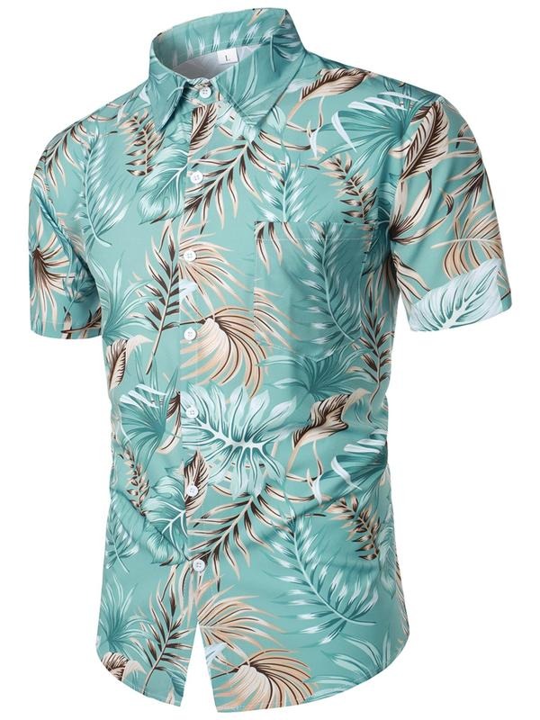 Men's Summer Clothes Loose Tropical Print Short Sleeve Shirt, Casual Plants Print Collar Shirt for Summer, Men's Top for...