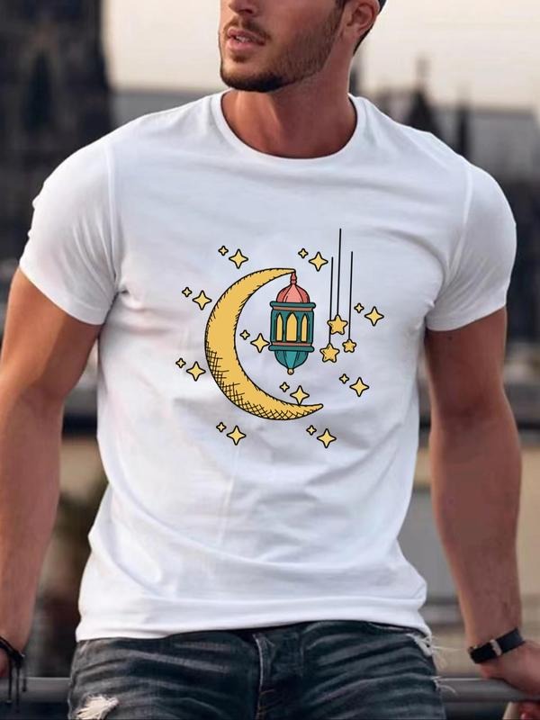Men's Summer Clothes Moon Print Round Neck Tee, Regular Fit Casual Soft Comfy Short Sleeve T-Shirt for Summer, Men's Top...