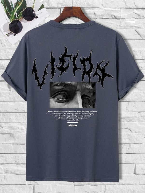 Men's Summer Clothes Regular Fit Statue & Letter Print Round Neck Tee, Fashion Casual Short Sleeve T-shirt for Daily...