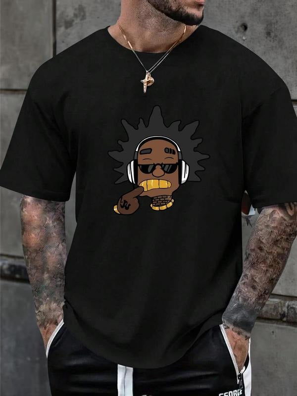 Men's Summer Gold Tooth Graphic Print Short Sleeve T-Shirt, Fashionable Casual Beach Vacation Sport Fishing Basketball...