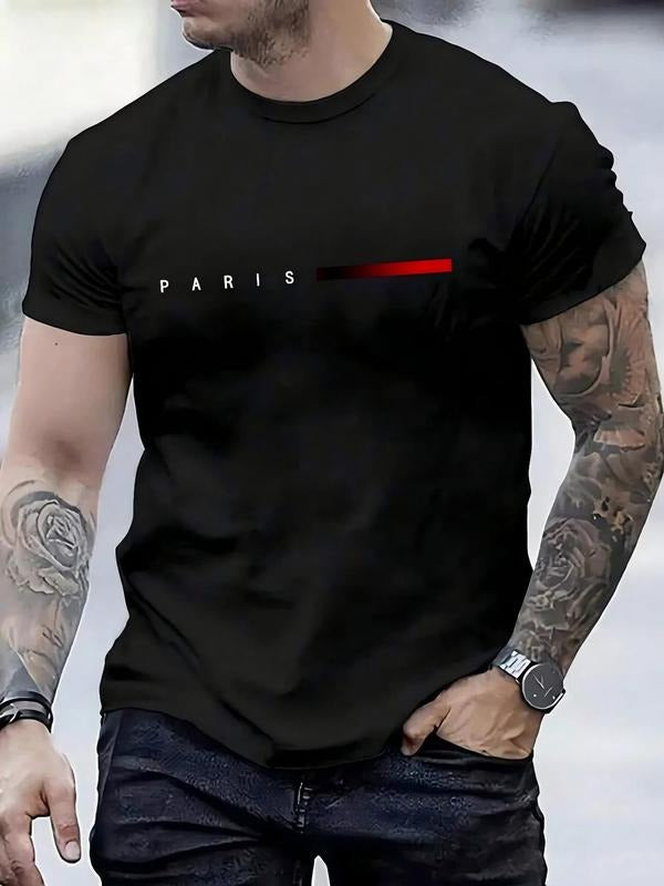 Men's Summer Letter Print Short Sleeve T-Shirt, Casual Fashion Beach Vacation Sports Shirt, Perfect Gift for Boyfriend or...